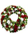 Corona funebre di fiori bianchi e rossi